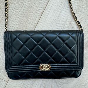 Chanel Boy Wallet On Chain Black Lambskin & Gold